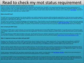 Read to check my mot status requirement