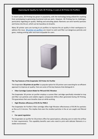 Improving Air Quality for Safe 3D Printing: A Look at 3D Printer Air Purifiers