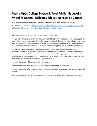 Aquire Open College Network West Midlands Level 1 Award in General Religious Edu