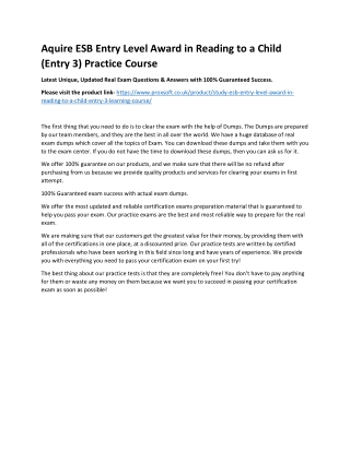 Aquire ESB Entry Level Award in Reading to a Child (Entry 3) Practice Course