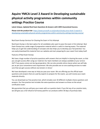 Aquire YMCA Level 2 Award in Developing sustainable physical activity programmes