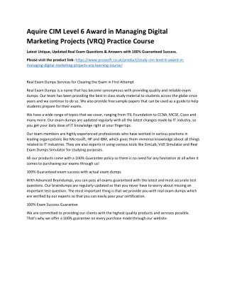 Aquire CIM Level 6 Award in Managing Digital Marketing Projects (VRQ) Practice C