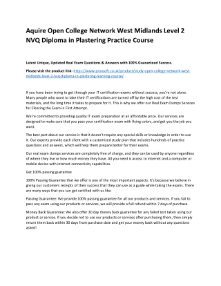 Aquire Open College Network West Midlands Level 2 NVQ Diploma in Plastering Prac