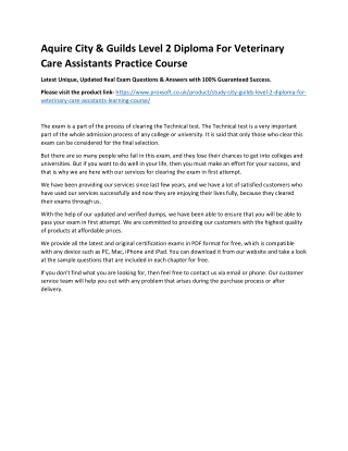 Aquire City & Guilds Level 2 Diploma For Veterinary Care Assistants Practice Cou