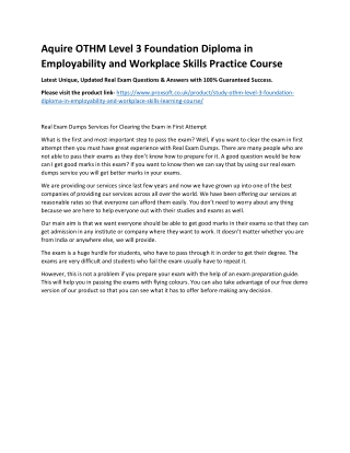 Aquire OTHM Level 3 Foundation Diploma in Employability and Workplace Skills Pra