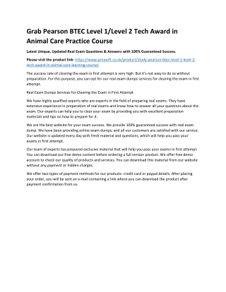 Grab Pearson BTEC Level 1/Level 2 Tech Award in Animal Care Practice Course