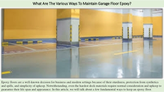 What Are The Various Ways To Maintain Garage Floor Epoxy?