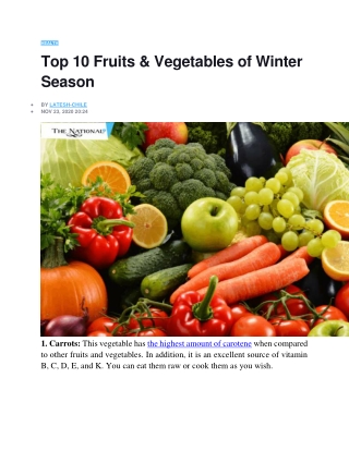 Top 10 Fruits & Vegetables of Winter Season