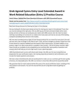 Grab Agored Cymru Entry Level Extended Award in Work Related Education (Entry 1)