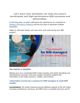 Top reasons for BIM managers to create checklists.