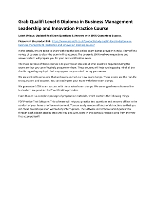 Grab Qualifi Level 6 Diploma in Business Management Leadership and Innovation Pr