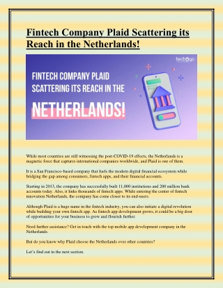 Fintech Company Plaid Scattering its Reach in the Netherlands!