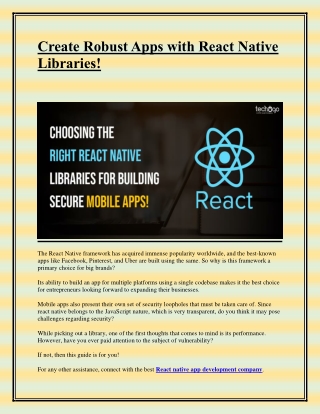 Create Robust Apps with React Native Libraries