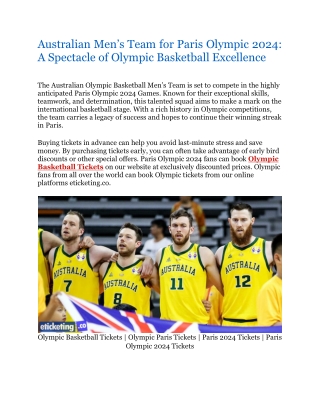 Australian Men's Team for Paris Olympic 2024 A Spectacle of Olympic Basketball Excellence