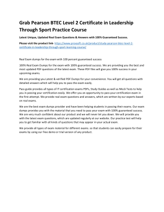 Grab Pearson BTEC Level 2 Certificate in Leadership Through Sport Practice Cours