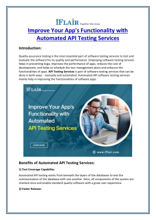 Improve Your App's Functionality with Automated API Testing Services