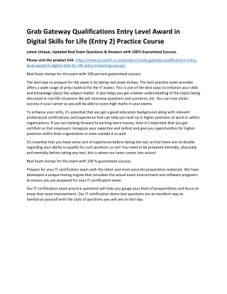 Grab Gateway Qualifications Entry Level Award in Digital Skills for Life (Entry