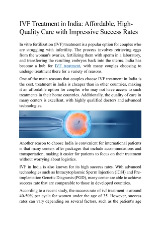 IVF Treatment in India - Affordable, High-Quality Care with Impressive Success Rates