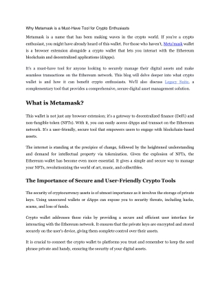 Why Metamask is a Must-Have Tool for Crypto Enthusiasts