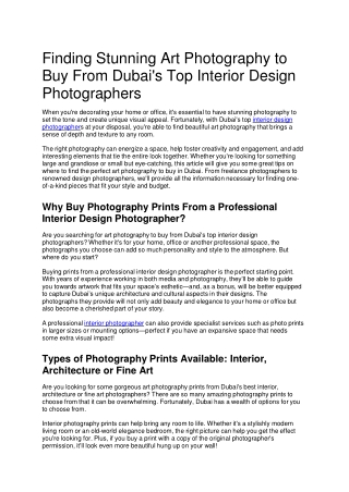 Finding Stunning Art Photography to Buy From Dubai