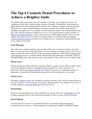 The Top 6 Cosmetic Dental Procedures to Achieve a Brighter Smile