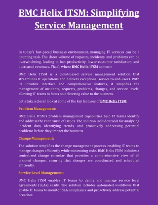 BMC Helix ITSM Simplifying Service Management