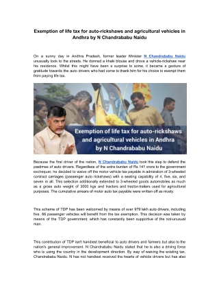 Exemption of life tax for auto-rickshaws and agricultural vehicles in Andhra by N Chandrababu Naidu