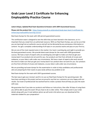 Grab Laser Level 2 Certificate for Enhancing Employability Practice Course