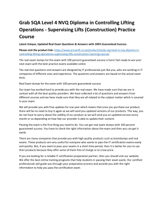 Grab SQA Level 4 NVQ Diploma in Controlling Lifting Operations - Supervising Lif