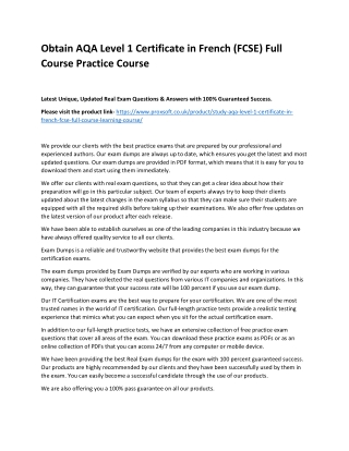 Obtain AQA Level 1 Certificate in French (FCSE) Full Course Practice Course