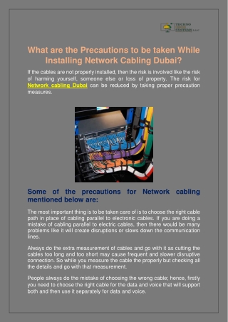 What are the Precautions to be taken While Installing Network Cabling Dubai