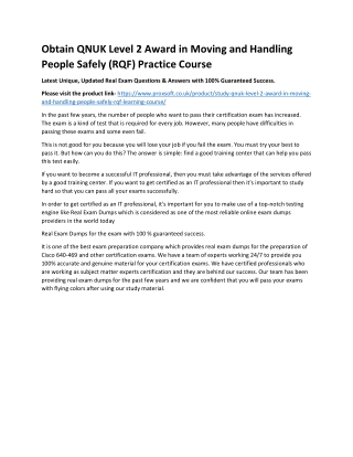 Obtain QNUK Level 2 Award in Moving and Handling People Safely (RQF) Practice Co