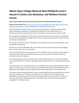 Obtain Open College Network West Midlands Level 3 Award in Canine Care Behaviour