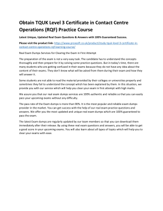 Obtain TQUK Level 3 Certificate in Contact Centre Operations (RQF) Practice Cour