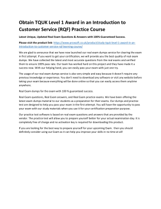 Obtain TQUK Level 1 Award in an Introduction to Customer Service (RQF) Practice