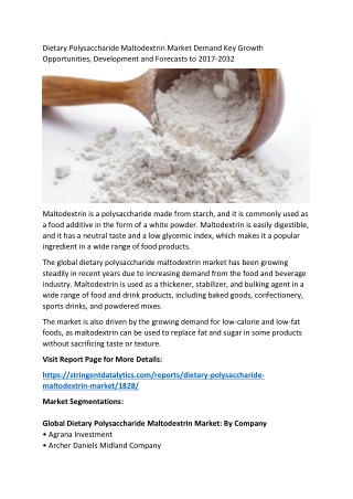 Dietary Polysaccharide Maltodextrin Market