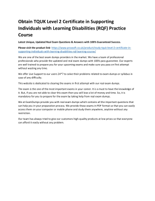 Obtain TQUK Level 2 Certificate in Supporting Individuals with Learning Disabili