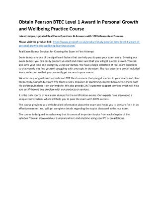 Obtain Pearson BTEC Level 1 Award in Personal Growth and Wellbeing Practice Cour