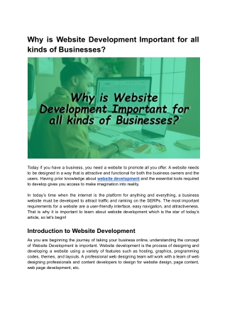 Why is Website Development Important for all kinds of Businesses?