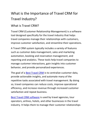 What is the Importance of Travel CRM for Travel Industry