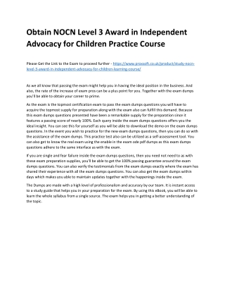 Obtain NOCN Level 3 Award in Independent Advocacy for Children Practice Course