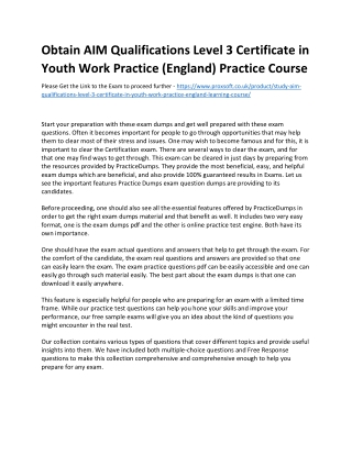 Obtain AIM Qualifications Level 3 Certificate in Youth Work Practice (England) P