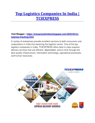 Top Logistics Companies In India | TCIEXPRESS