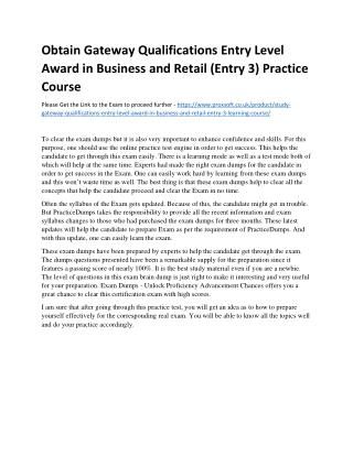 Obtain Gateway Qualifications Entry Level Award in Business and Retail (Entry 3)