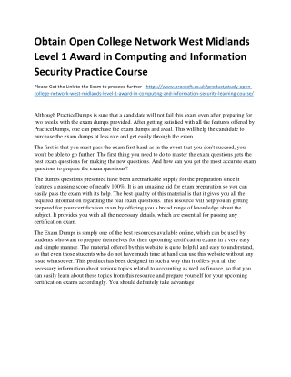 Obtain Open College Network West Midlands Level 1 Award in Computing and Informa