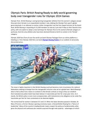 Olympic Paris British Rowing Ready to defy world governing body over transgender rules for Olympic 2024 Games