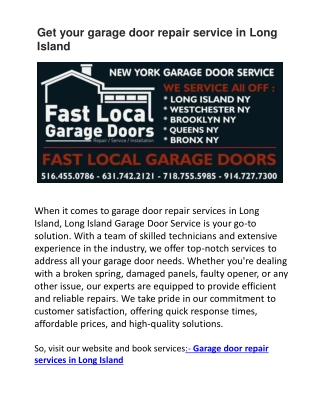 Get your garage door repair service in Long Island