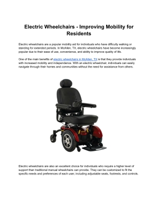 Electric Wheelchairs - Improving Mobility for Residents