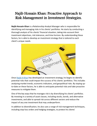 Proactive Approach to Risk Management in Investment Strategies.