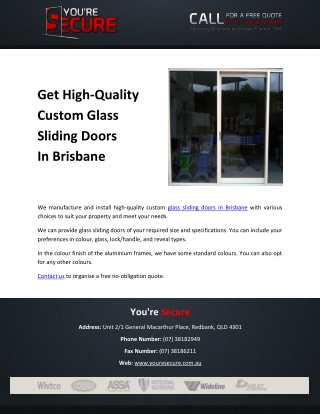 Get High-Quality Custom Glass Sliding Doors In Brisbane